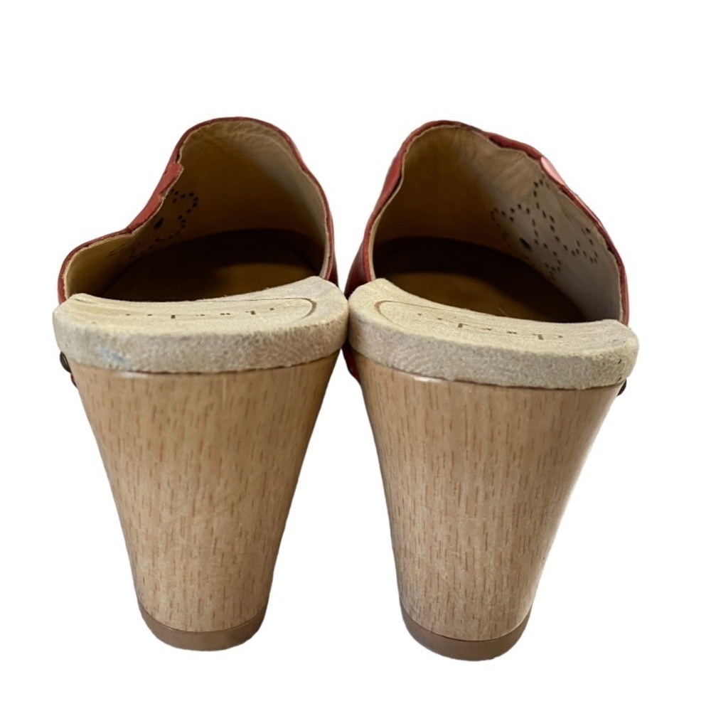 Dansko Red Leather Platform Clogs with Perforated Floral Detail - Picture 7 of 10